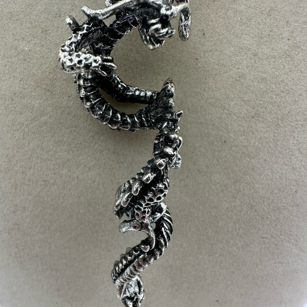 Silver Dragon Pendant Necklace on Faux Leather - Picture 6 of 7